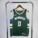 Maillot de Basket #0 Lillard Milwaukee Bucks Vert Imprimé